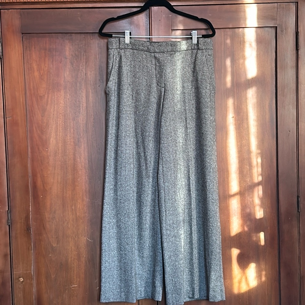 Y2K Medium Rise Wide Leg Wool Herringbone Pants 8